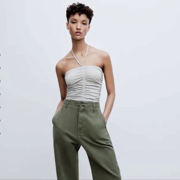 Zara Green Ruched Bodysuit - Picture 2 of 7